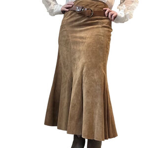 Vintage Danier Suede Skirt Maxi Tan Brown Mermaid Trumpet 90s Y2K Western Size 6